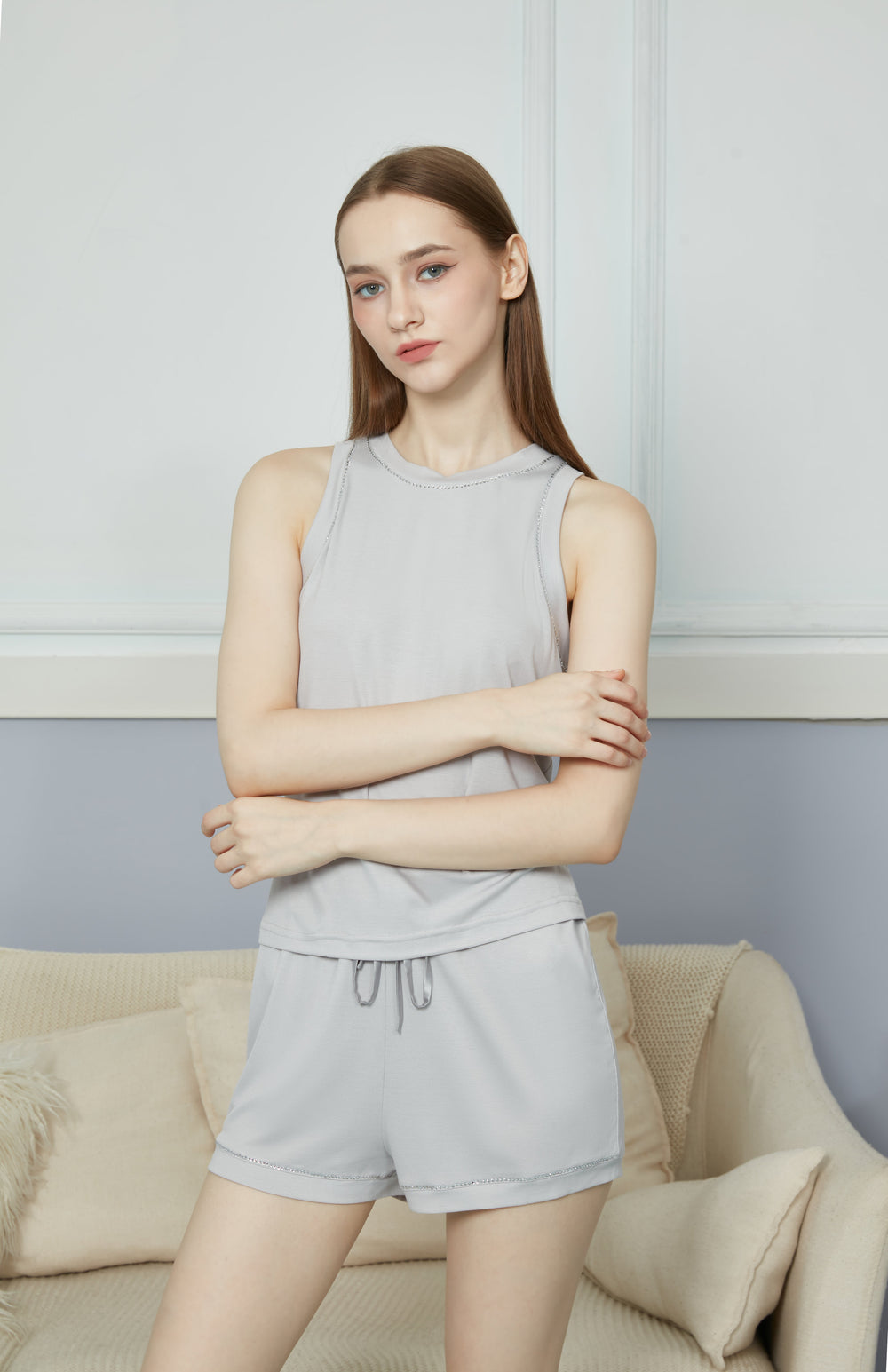 Light Grey with Diamond shots pajama set