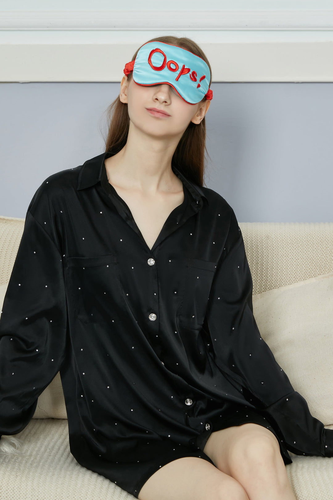 Black satin silk with diamond one oversize one piece