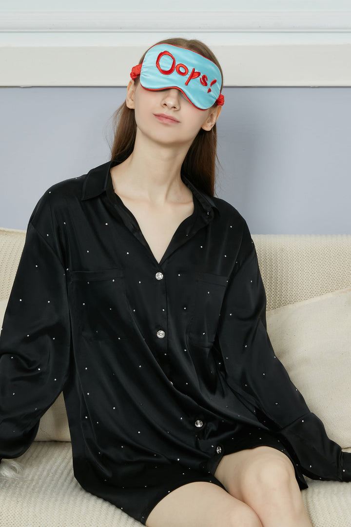 Black satin silk with diamond one oversize one piece