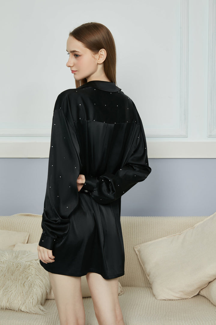 Black satin silk with diamond one oversize one piece