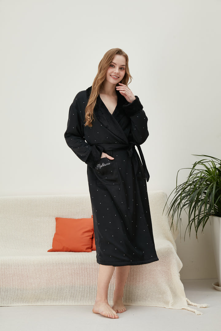 Women's Diamond Flannel Fleece Bathrobe