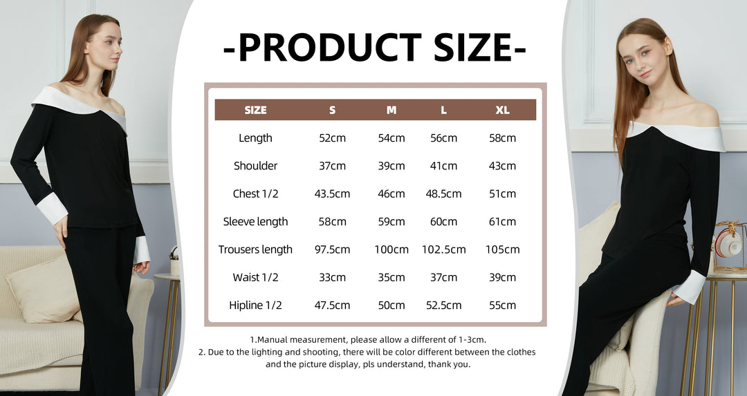 Bamboo Black Long sleeve + Long Pants with Wide Neck pajama sets