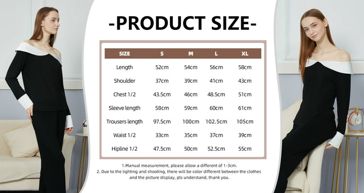 Bamboo Black Long sleeve + Long Pants with Wide Neck pajama sets