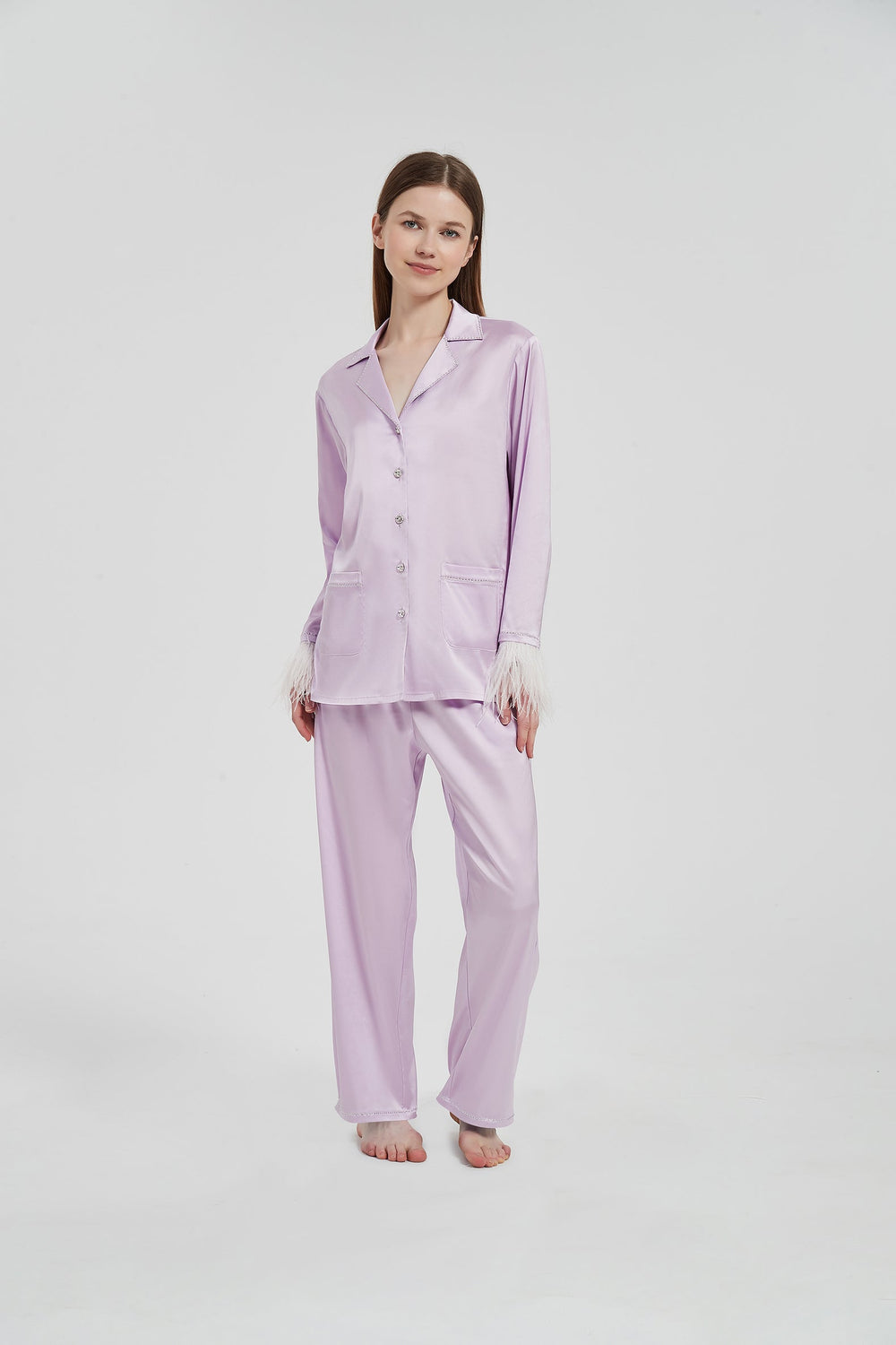 purple satin silk pajamas without Ostrich feather